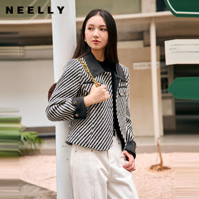 NEELLY纳俪商场同款冬季新款翻领小香风保暖外套90白鹅绒羽绒服女N24104L07735