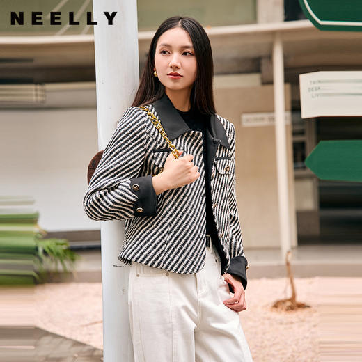 NEELLY纳俪商场同款冬季新款翻领小香风保暖外套90白鹅绒羽绒服女N24104L07735 商品图0