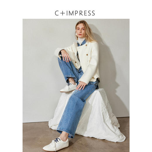 西嘉羊毛强缩呢复古双排扣箱型小香外套2024冬上新(货号:WT2404069) 商品图1