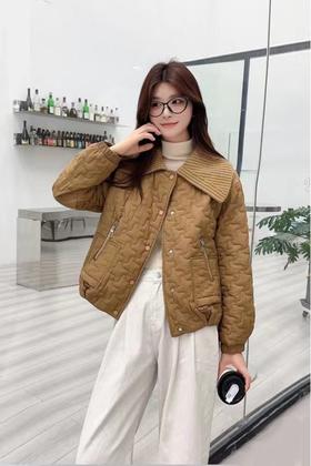 LNNNS 棕色几何格纹拼接棉服夹克外套 19338