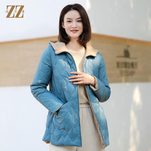 佐尔美冬季新款 气质通勤菱形格双面穿羽绒服女E34YY23 商品图3