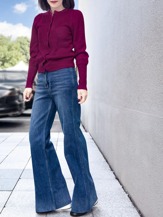 TYNVIE 羊绒羊毛混纺开衫-紫红色 商品图9