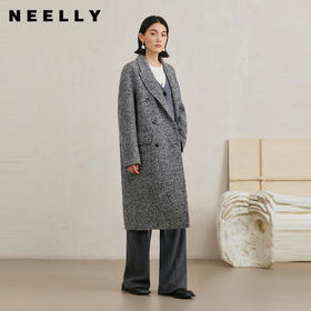 NEELLY纳俪商场同款冬季新款羊驼毛混纺高级感灰色长款大衣外套女N24103G01083