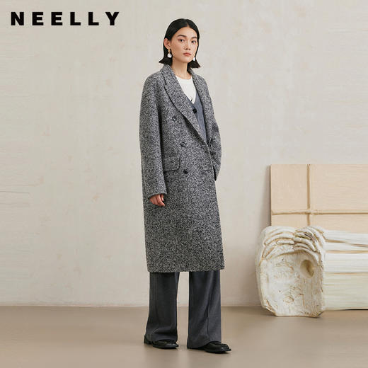 NEELLY纳俪商场同款冬季新款羊驼毛混纺高级感灰色长款大衣外套女N24103G01083 商品图0