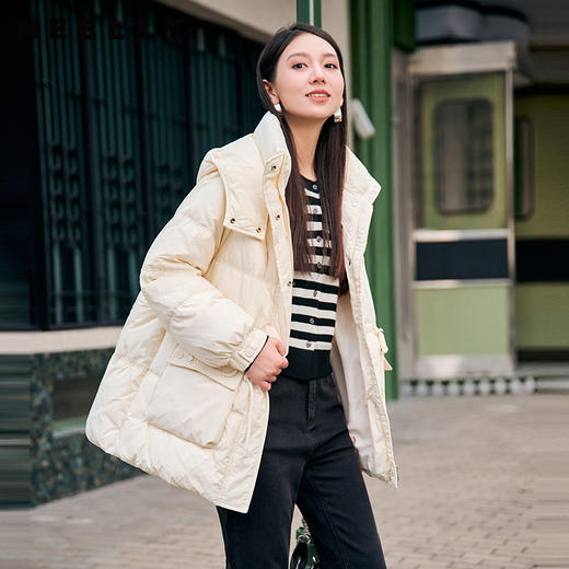 NEELLY纳俪商场同款冬季新款中长款连帽羽绒服女时尚通勤保暖外套N24104L07748 商品图0