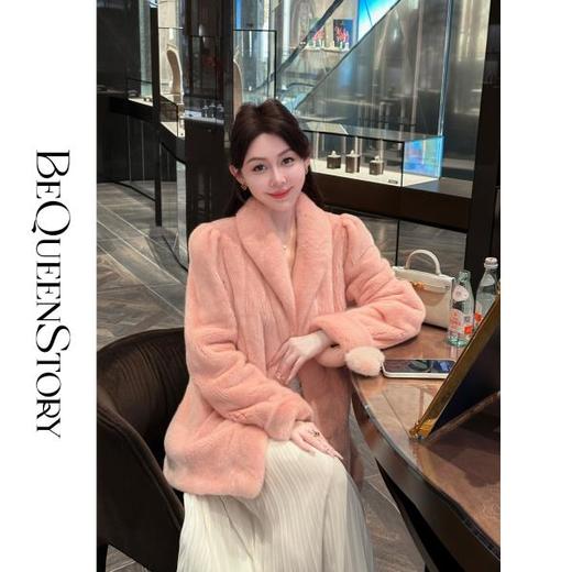 余潇潇红人上新【唐顿千金】轻奢丹麦紫标天鹅绒水貂毛草草外套秋冬 商品图0