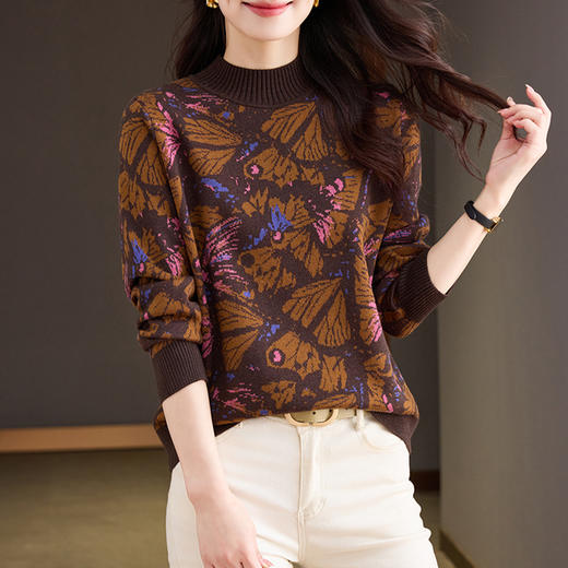 CC-CJ-CJ560复古半高领毛衣女2024秋冬新款设计感宽松保暖羊毛针织打底衫上衣 商品图0