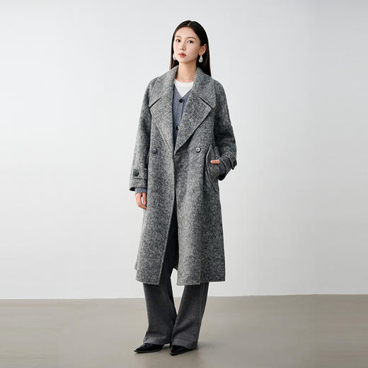 NEELLY纳俪商场同款冬季新款高级感绵羊毛兔毛双面呢大衣女灰色N24104N04401 商品图2