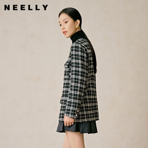 NEELLY纳俪商场同款冬季新款小香风格纹绵羊毛双面呢大衣外套女N23104N03306 商品图0