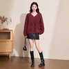 西遇短款V领毛衣女冬季新款温柔纯色慵懒风宽松套头上衣D0043998 商品缩略图1