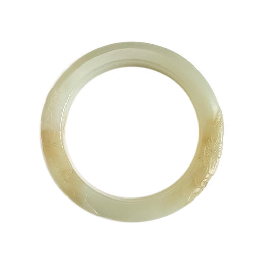 【天然正品】天然新疆料油润度佳雕花和田玉青玉54号手镯54.3MM女士现售价：2380！031024NJS03 商品图0