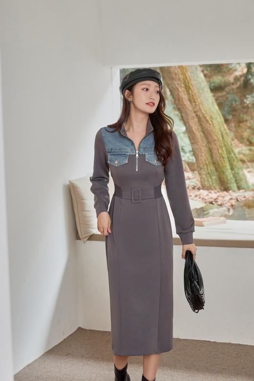 LNNNS 牛仔拼接卫衣束腰连衣裙 19525 商品图1