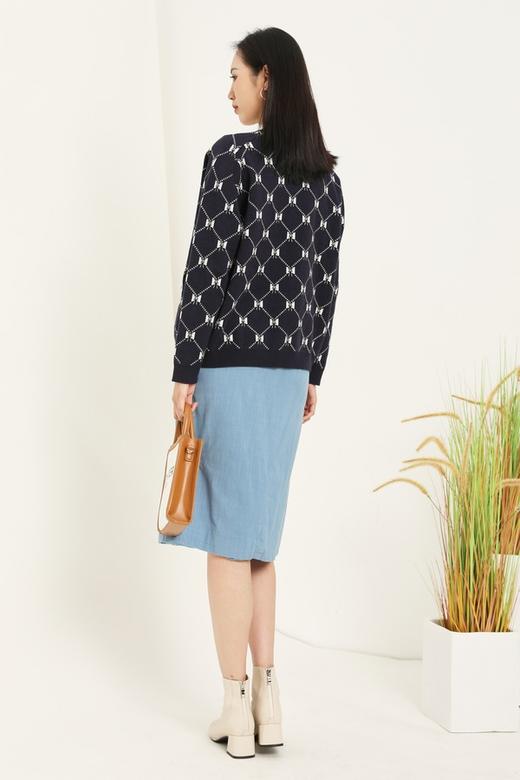 amadella 蝴蝶结菱格提花V领针织开衫 14890 商品图3