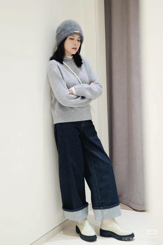 917-1 亏清 纯圆正 小禾重磅 康宝莱 灰色夹花羊绒 连帽针织衫 卫衣款针织 商品图8