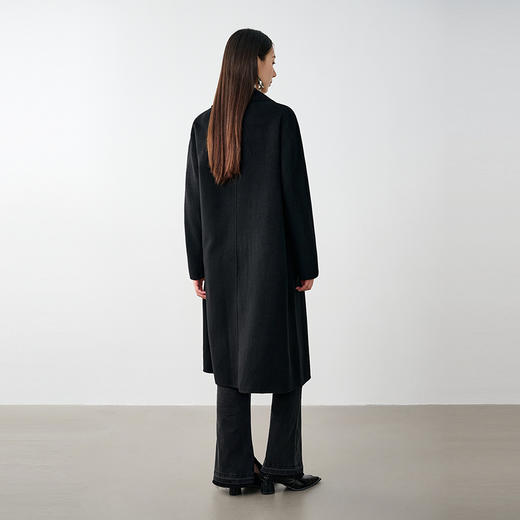 NEELLY纳俪商场同款冬季新款廓形绵羊毛双面毛呢大衣黑色外套女N24104N07774 商品图1