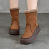 TNGT868-61R 复古休闲厚底头层牛皮中筒靴两穿短靴羊羔绒加棉女靴头真皮毛毛靴 商品缩略图0