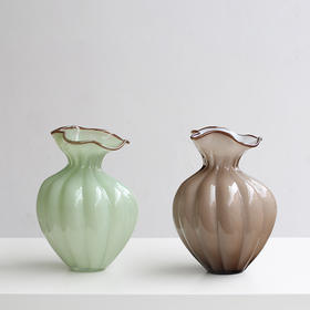 北欧手工波浪口花边糖果色歪脖大肚子南瓜花瓶样板间客厅装饰花瓶