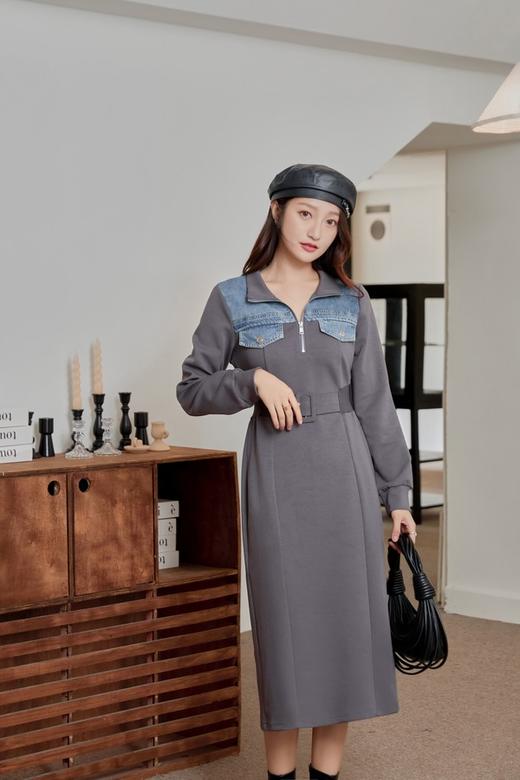 LNNNS 牛仔拼接卫衣束腰连衣裙 19525 商品图4