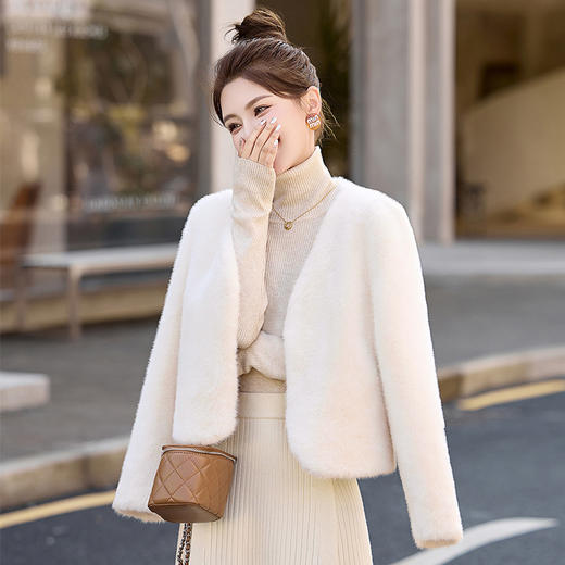 小香风皮毛一体外套，秋冬款小个子时尚减龄短款保暖上衣LNS9720 商品图1