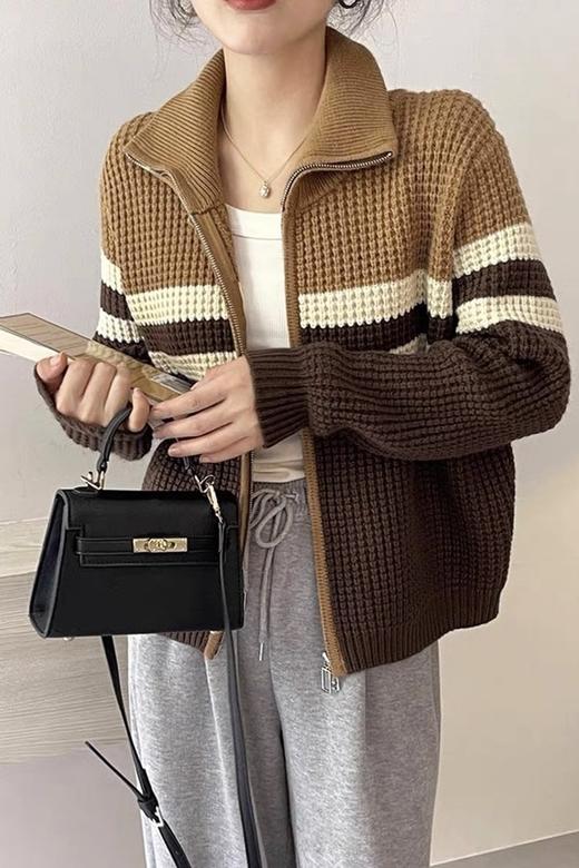 HAYES 美拉德撞色拉链针织外套 19167 商品图1