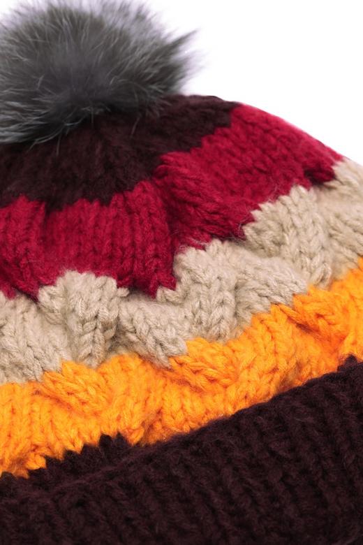 AVA 毛球装饰拼色针织帽 8258 商品图2