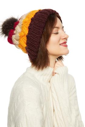 AVA 毛球装饰拼色针织帽 8258