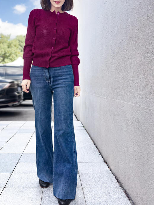 TYNVIE 羊绒羊毛混纺开衫-紫红色 商品图8