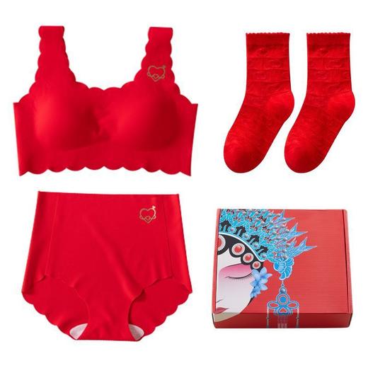 【马年限定❗️专为发育期少女设计】无痕无束缚，新年穿红衣，鸿运吉祥，大吉大利！2025新年喜庆本命年大红内衣套装文胸内裤青少年新娘胸罩袜子年货礼盒 商品图6