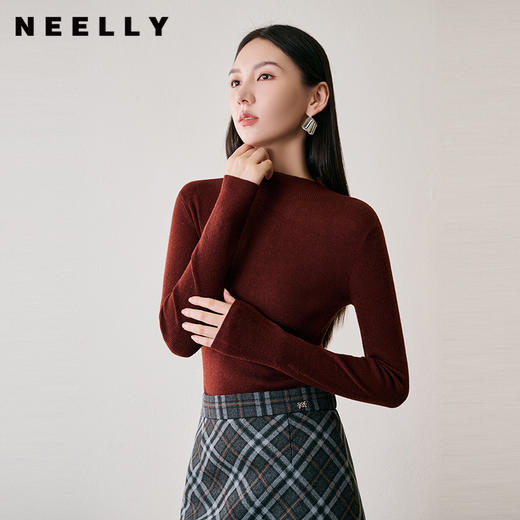 NEELLY纳俪商场同款冬季新款绵羊毛套头圆领针织衫气质通勤毛衣女N24104A06616 商品图0