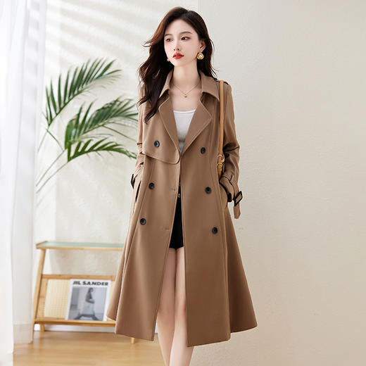 春秋季时尚简约大方气质优雅收腰长款女式风衣送腰带HMQY2812 商品图0