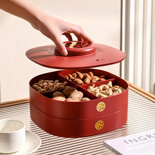 【新年好物！喜庆佳品】过年糖果盒红色福字家用干果盒客厅瓜子零食坚果分格收纳果盘，年味齐分享，待客倍有面子。ry 商品图2