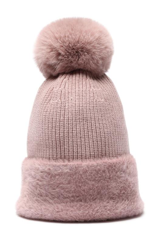 AVA 粉色毛绒拼接针织帽 8558 商品图1