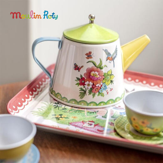 Moulin Roty 花朵女孩-马口铁茶具套装 手提箱 适合3岁+ 精美装饰 过家家玩具 花朵女孩系列 法国品牌-710538 商品图2