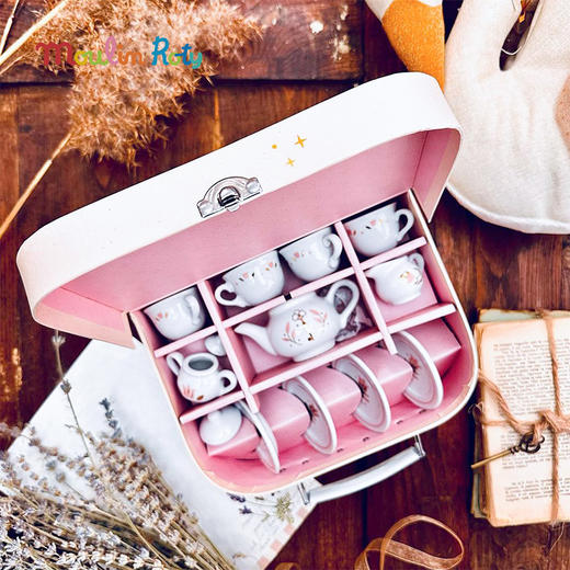 Moulin Roty 花朵女孩-马口铁茶具套装 手提箱 适合3岁+ 精美装饰 过家家玩具 花朵女孩系列 法国品牌-710538 商品图5