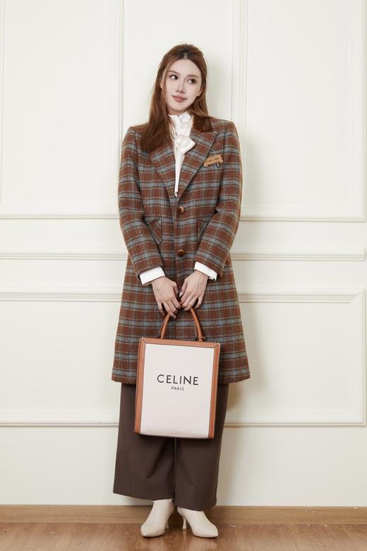 ESTELLICA 翻领学院棕色格纹拼接长大衣 19393 商品图2