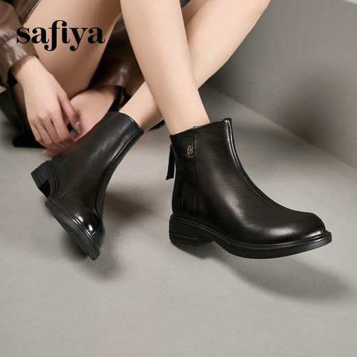 Safiya/索菲娅2024冬季真皮休闲圆头粗跟时尚百搭羊皮后拉链短踝靴 SF44116027 商品图1