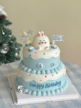 可爱奶油兔兔简约手绘蛋糕