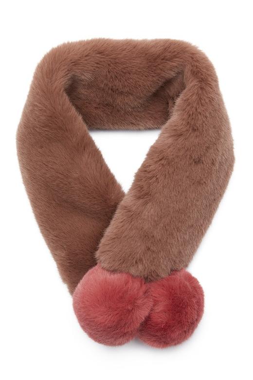 SUMMER & SAGE 棕色毛球短毛围巾 8428 商品图1