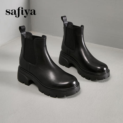 Safiya/索菲娅2024英伦风小个子增高显腿长厚底套筒切尔西短靴 SF44116025 商品图5
