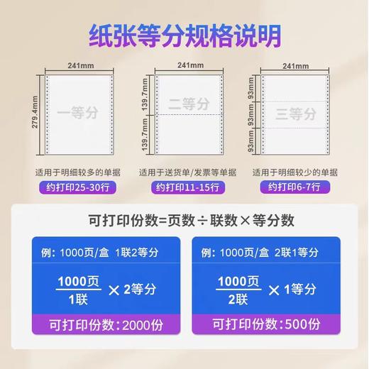 【JL】文罡 电脑打印纸241-1白不撕边不等分 商品图3