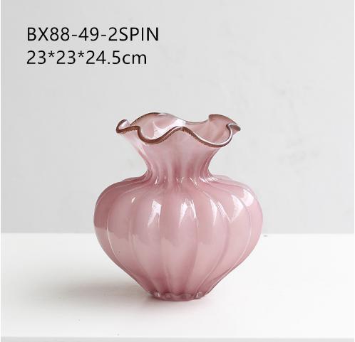 北欧手工波浪口花边糖果色歪脖大肚子南瓜花瓶样板间客厅装饰花瓶 商品图9