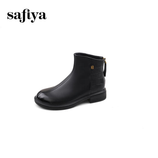 Safiya/索菲娅2024冬季真皮休闲圆头粗跟时尚百搭羊皮后拉链短踝靴 SF44116027 商品图5