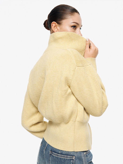 TR她热 溏心主义 鹅黄色针织罗纹双拉链宽松百搭立领开衫外套 商品图0