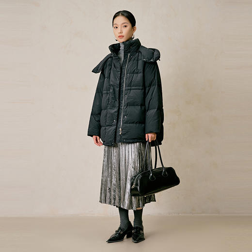 NEELLY纳俪商场同款冬季新款黑色气质立领羽绒服女90%白鸭绒外套N23124L07788 商品图2