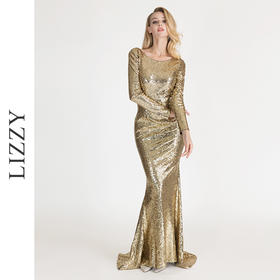 LIZZY优雅名媛风宴会礼服裙时尚长款贵气亮片修身鱼尾连衣裙6996