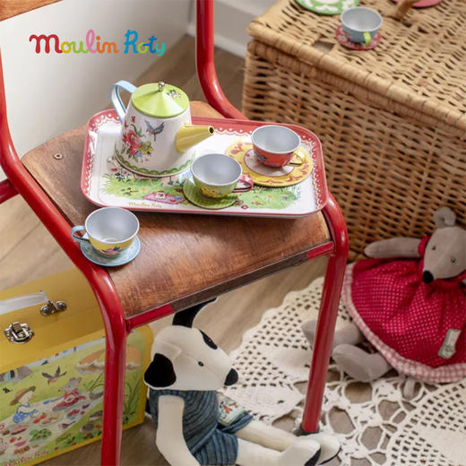 Moulin Roty 花朵女孩-马口铁茶具套装 手提箱 适合3岁+ 精美装饰 过家家玩具 花朵女孩系列 法国品牌-710538 商品图1
