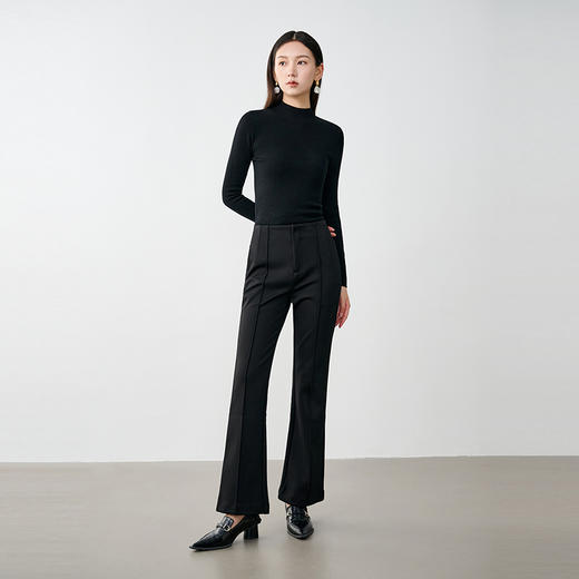 NEELLY纳俪商场同款冬季新款收腰显瘦微喇休闲裤女高腰黑色长裤N23114H07766 商品图2