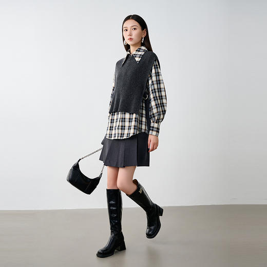 NEELLY纳俪商场同款冬季新款时尚保暖两件套衬衫针织马甲套装女N24104B04417 商品图2