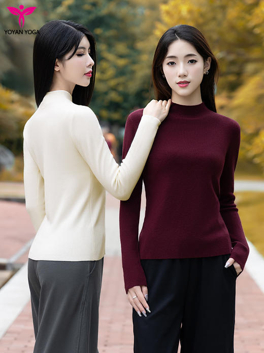悠妍加厚半高领长袖针织毛衣打底衫CX24534 含绵羊毛瑜伽服上衣 商品图1