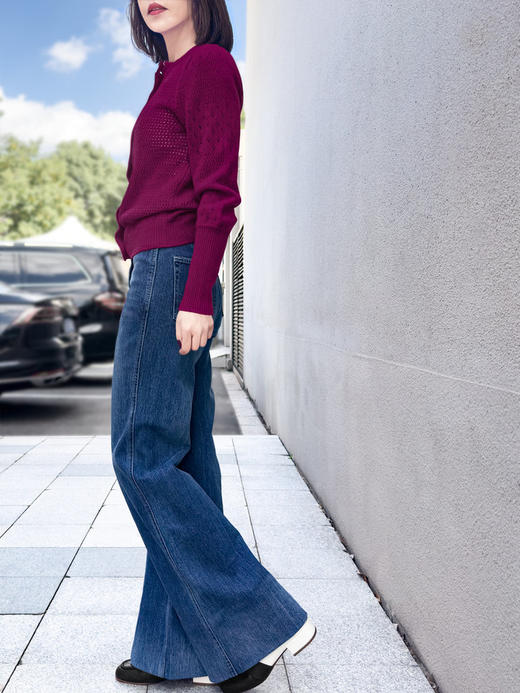 TYNVIE 羊绒羊毛混纺开衫-紫红色 商品图10